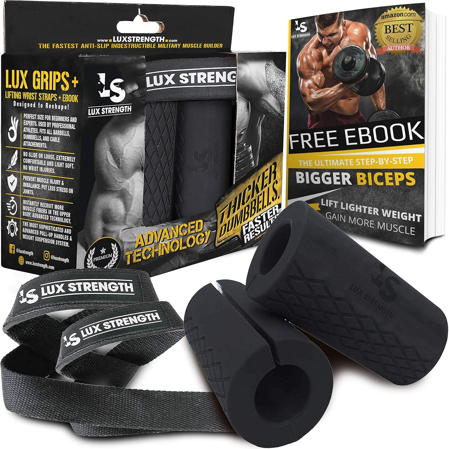 Fat Grips & Weight Lifting Straps Perfect Size Thick Bar