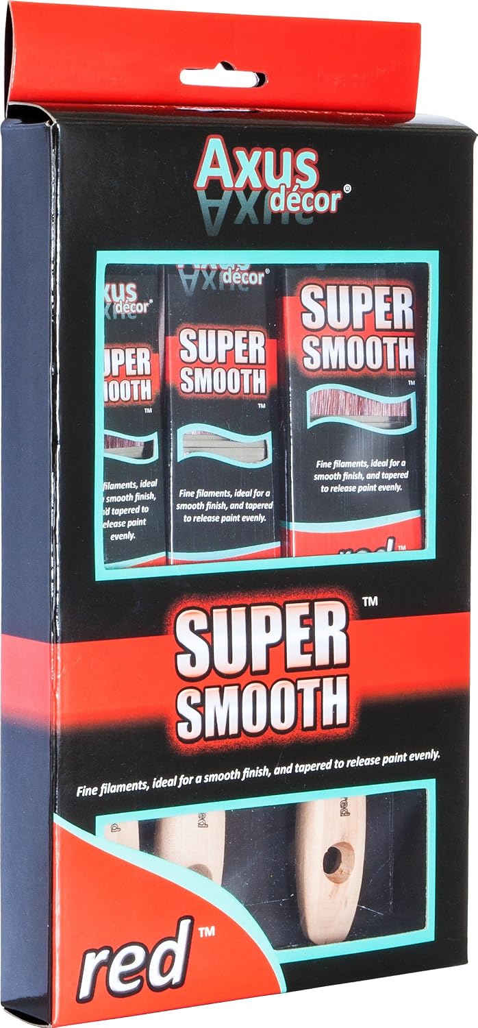 Axus Decor Super Smooth Brush Set (Red Series) for All Paints Unvarnished, Hardwood, Beaver Tail handle