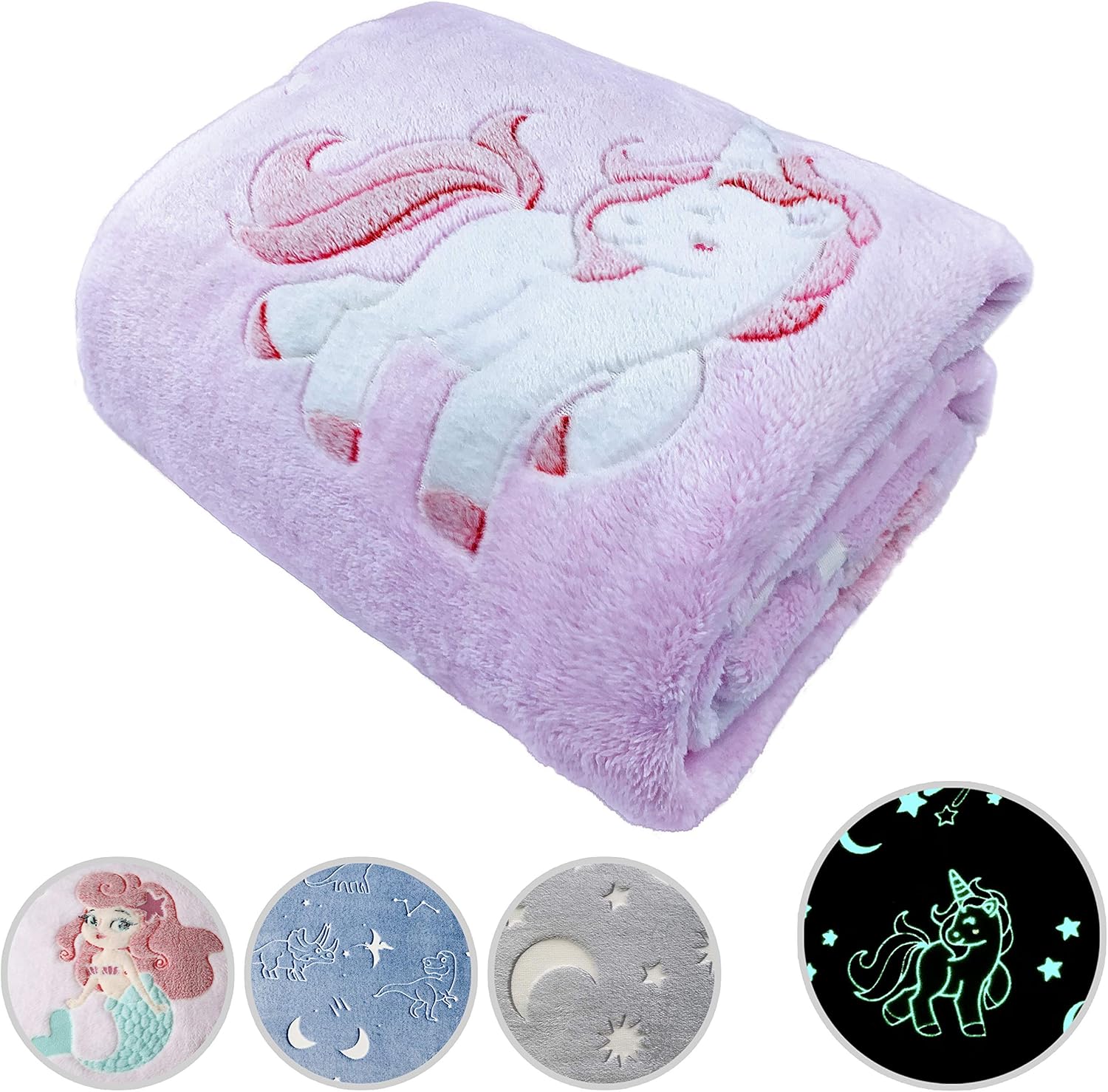 Glow in The Dark Throw Blanket Pink Unicorn Personalized Gifts for