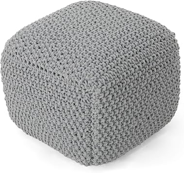 Amazon Com Christopher Knight Home Teresa Knitted Cotton Square Pouf Light Grey Furniture Decor