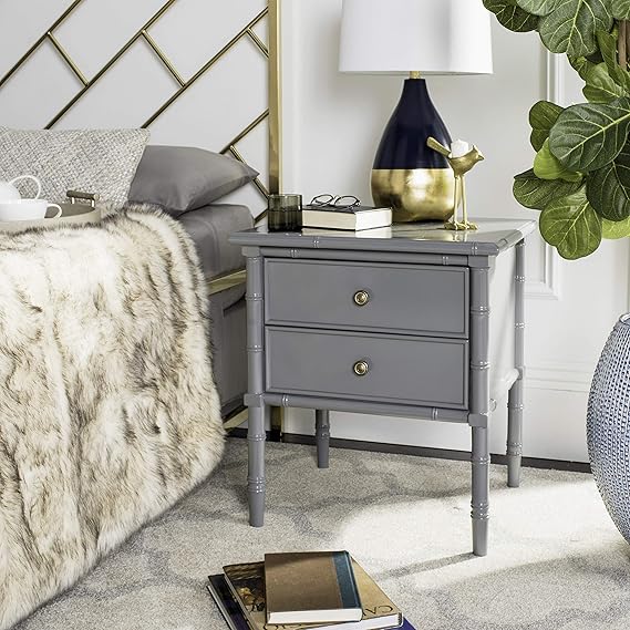 Amazon Com Safavieh Home Collection Mina Modern Coastal 2 Drawer 25 Bamboo Nightstand Grey Furniture Decor