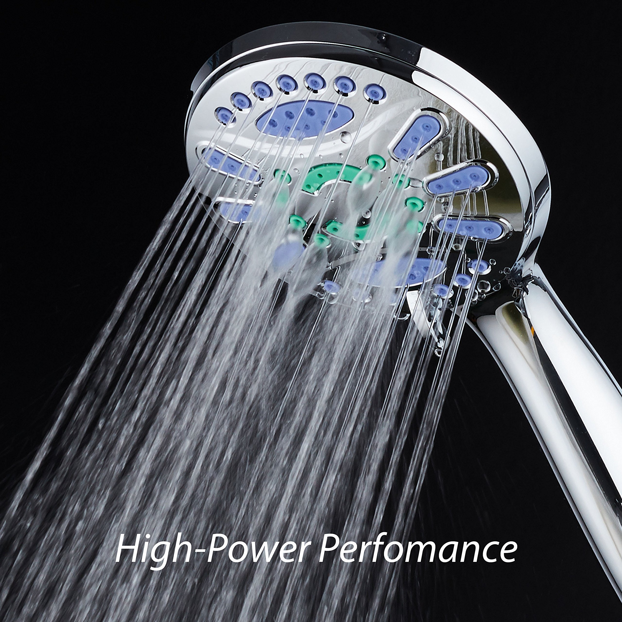 AquaStar Elite High-Pressure 6-setting Luxury Spa Hand Shower with Microban Antimicrobial Anti-Clog Jets for More Power & Less Cleaning! / Extra-Long 5 ft. Stainless Steel Hose / All Chrome Finish