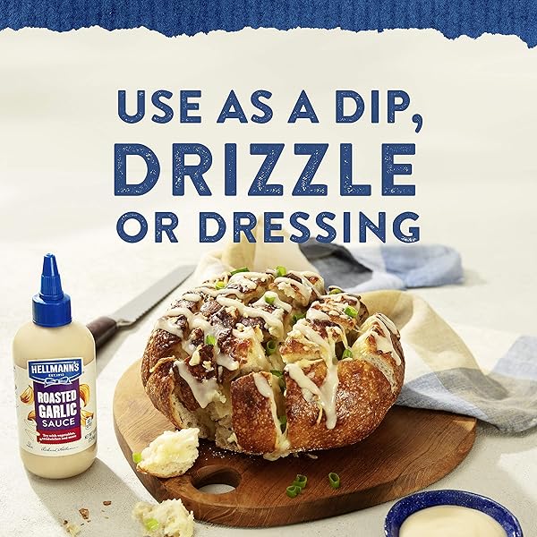 HELLMANN’S SAUCE FOR A DELICIOUS CONDIMENT, DIP AND DRESSING ROASTED GARLIC GLUTEN FREE, DAIRY FREE, NO ARTIFICIAL FLAVORS, NO HIGH-FRUCTOSE CORN SYRUP 9 OZ