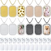 Hicarer 48 Pcs Sublimation Rhinestone Trays Pendant Set 12 Pcs Customized Sublimation Necklace Blanks Chains Heat Transfer Sheets High Temperature Glue for Christmas Memorial Photo Necklace Women Gift