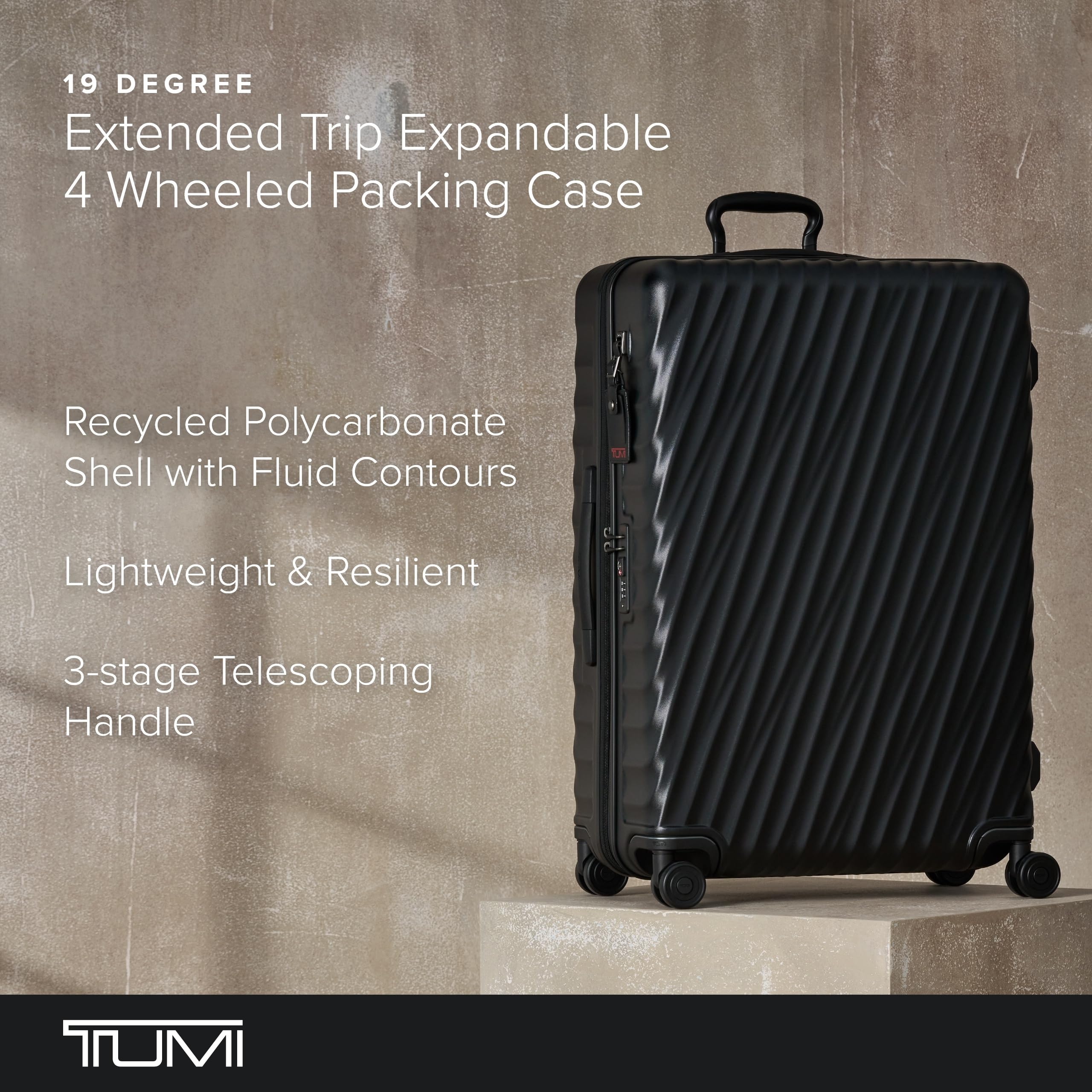 TUMI - 19 Degree Extended Trip Expandable 4 Wheel Packing Case - Durable Hard Shell Zipper Expansion Checked Bag - Suitcase - Matte Black