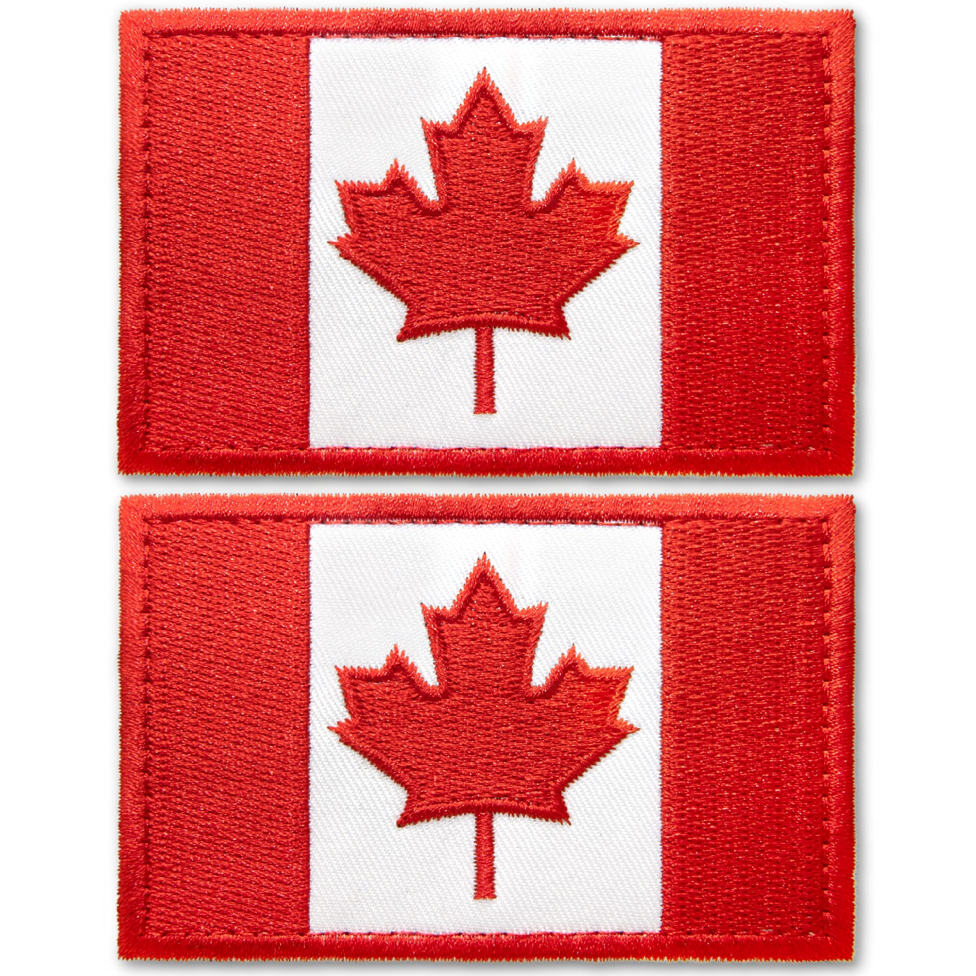 Anley Tactical Canada Flag Embroidered Patches (2 Pack) - 2"x 3" Canadian Flag Military Uniform Sew On Emblem Patch - Loop & Hook Fasteners Attach to Tactical Hats, Garment & Gears