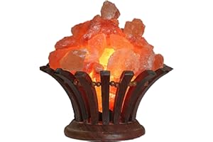SALACIA Stone Bouquet - A Himalayan Salt Lamp Bowl with Dimmer Cord - 100% Natural Pink Salt Rocks with Neem Wood Basket, Natural Himalayan Salt Ball Bowl Lamp, Premium Quality Wood Base Light.