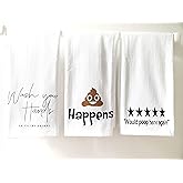 Cotton Kitchen Hand Towels Set, Soft Highly Absorbent 100% Terry Cloth Tea Towel Simple Funny Design Decorative Durable Large White Bathroom Powder Room Gift 28 X 12 Inches Set of 3 (Bathroom)