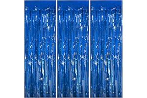 BOMSI 3 Pack Blue Backdrop Party Streamers Ocean Themed Decor Birthday Party Decorations Foil Fringe Backdrop Curtain Graduation Bachelorette Winter Holiday Gender Reveal Party Decorations Supplies