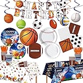 Sports Birthday Party Decorations Includes Football Baseball Basketball Soccer Sports Plates Napkins Tablecloth Banner Party Supplies for Sports Themed Party Decorations Serves 24