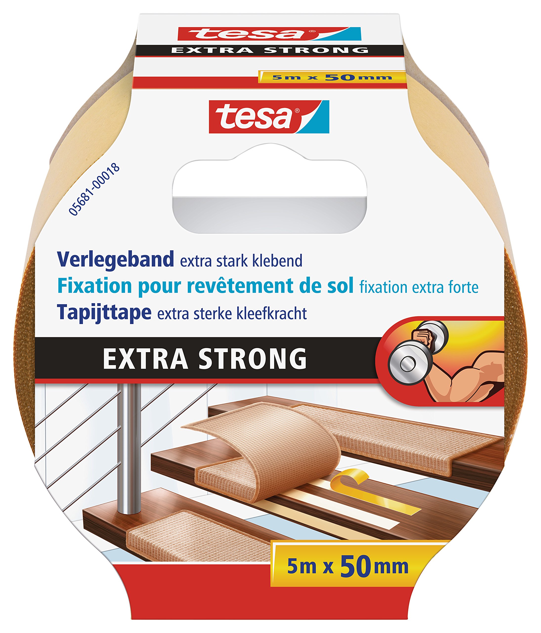 Tesa 05681-18 Flooring Tape with Extra Strong Hold, White/Brown, 5 m x 50 mm