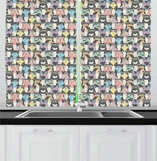 Amazon Com Ambesonne Cat Kitchen Curtains Retro Style Pattern