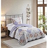 Brilliant Sunshine Rose Violet Patchwork, 2-Piece Quilt Set with 1 Sham, Reversible Bedspread, Soft Lightweight Coverlet, All-Season, Twin, Rose Violet