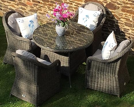 Capri Grey Rattan Garden Or Conservatory Round Dining Table And 4