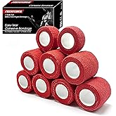 FRESINIDER 9 Rolls Self Adhesive Wrap Athletic Tape Gauze, Breathable Elastic Cohesive Bandage for Sports Injury & Pet (7 Pcs 2" x 5 Yards + 2 Pcs 1" X 5 Yards) (Red)