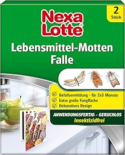 Nexa Lotte Lebensmittel-Motten Falle, Mottenbekämpfung, Anwendungsfertige, insektizidfreie Falle zum erfolgreichen Abfangen von Nahrungsmittelmotten in Küchen und Vorratsräumen, 2 Fallen