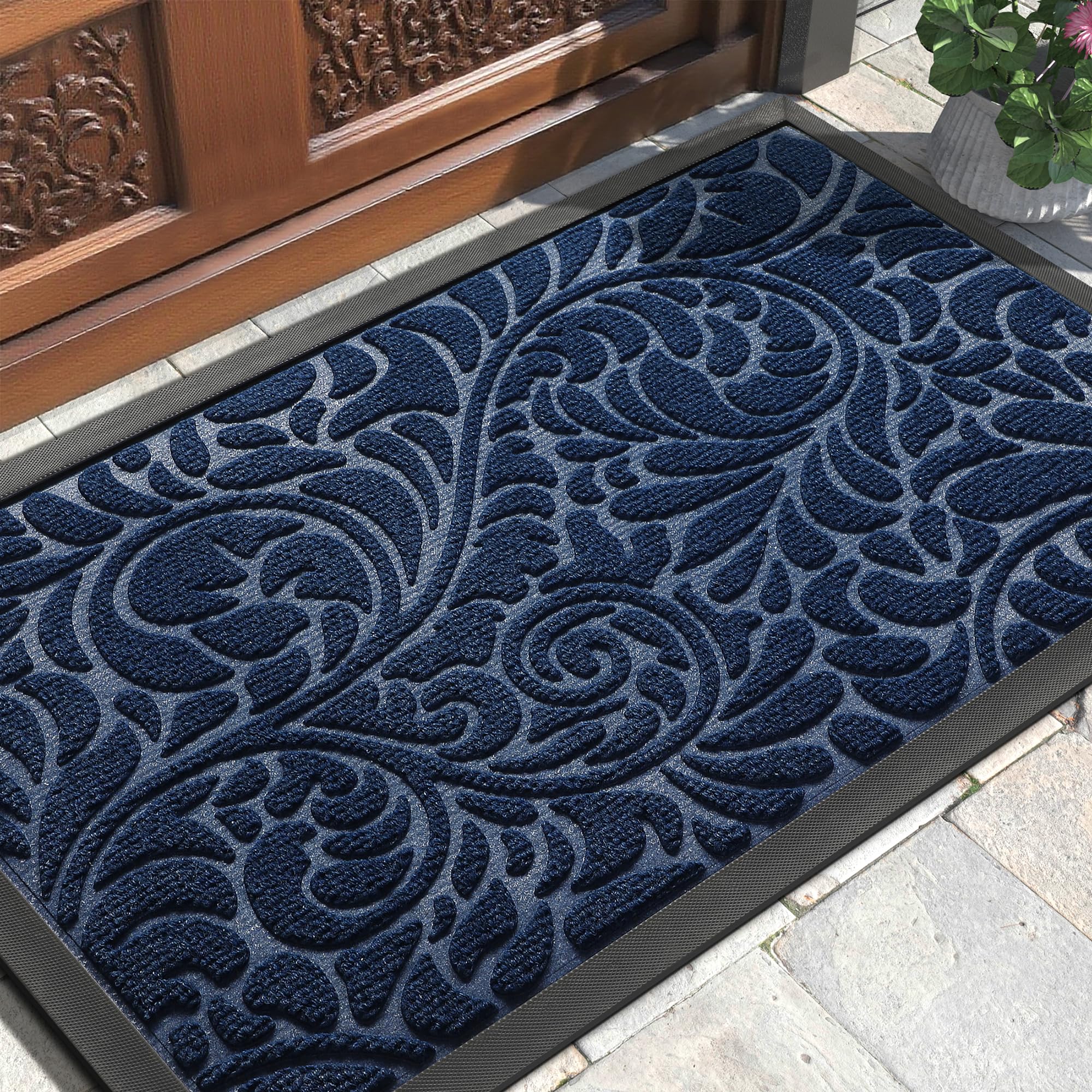 Photo 1 of Yimobra Door Mat Outside Entrance 29.5x17, Waterproof Sturdy Outdoor Mats for Front Door, Heavy Duty Non-Slip Doormat for Garage Patio Entryway Indoor, Easy Clean, Blue
