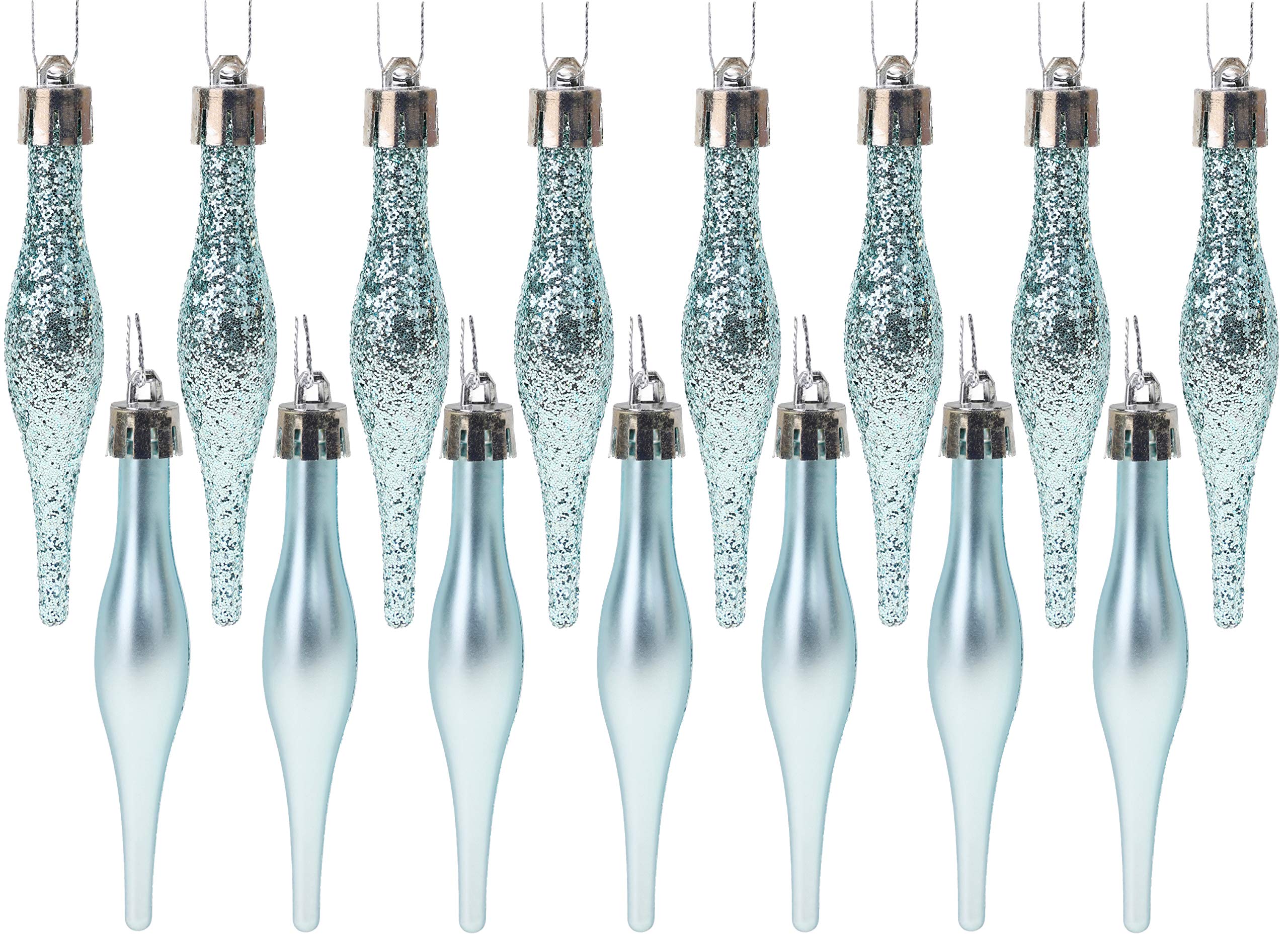 Christmas Concepts® Pack Of 15-8.5cm, 85mm (3.4") Droplet Baubles - Matte & Glitter Design - Christmas Baubles (Ice Blue)