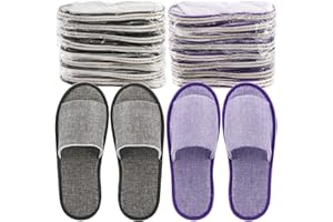 Frcctre 16 Pairs Disposable Slippers, Cotton Linen Open Toe Spa Slippers for Women and Men, Breathable Non-Slip Disposable Slippers for Travel Guests Hotel Home, Gray and Purple