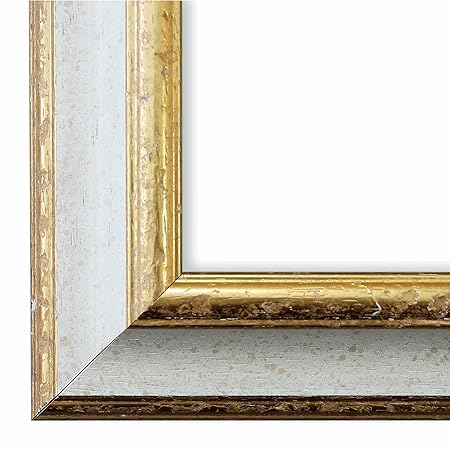 Bilderrahmen Weiß Gold DIN A1 (59,4 x 84,1 cm) DINA1(59,4x84,1) - Antik, Barock, Shabby - Alle Größen - handgefertigt - Galer