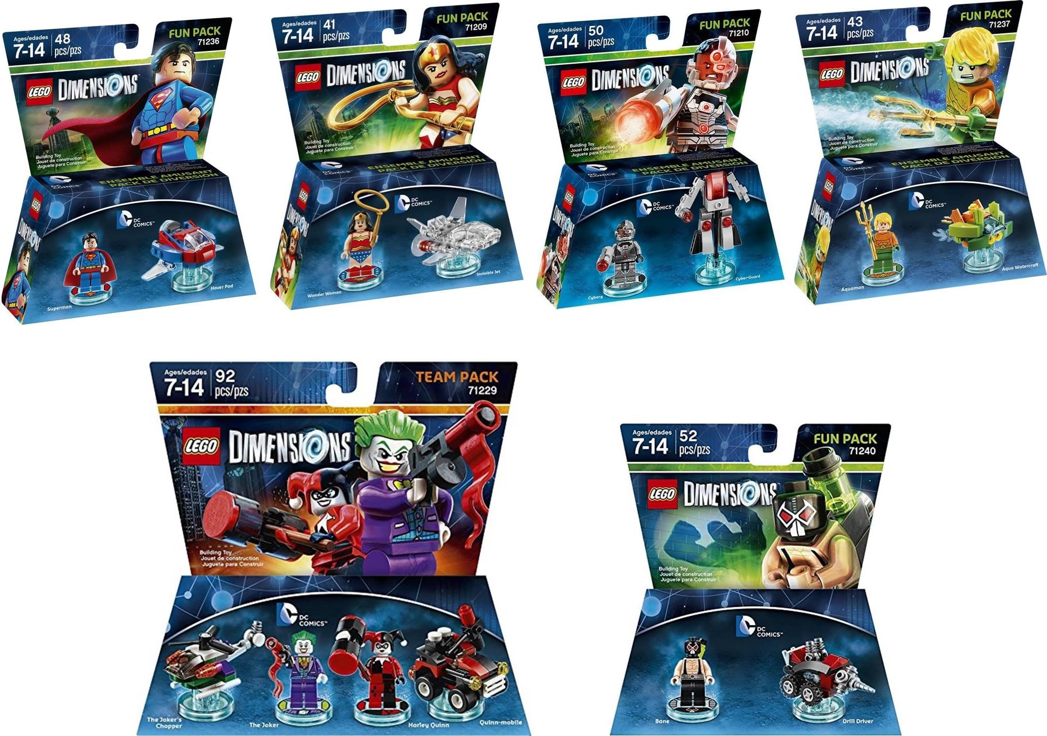LEGO Dimensions DC Comics Heroes and Villains MEGA Bundle: Superman, Wonder Woman, Aquaman, Cyborg, Joker/Harley Team, and Bane