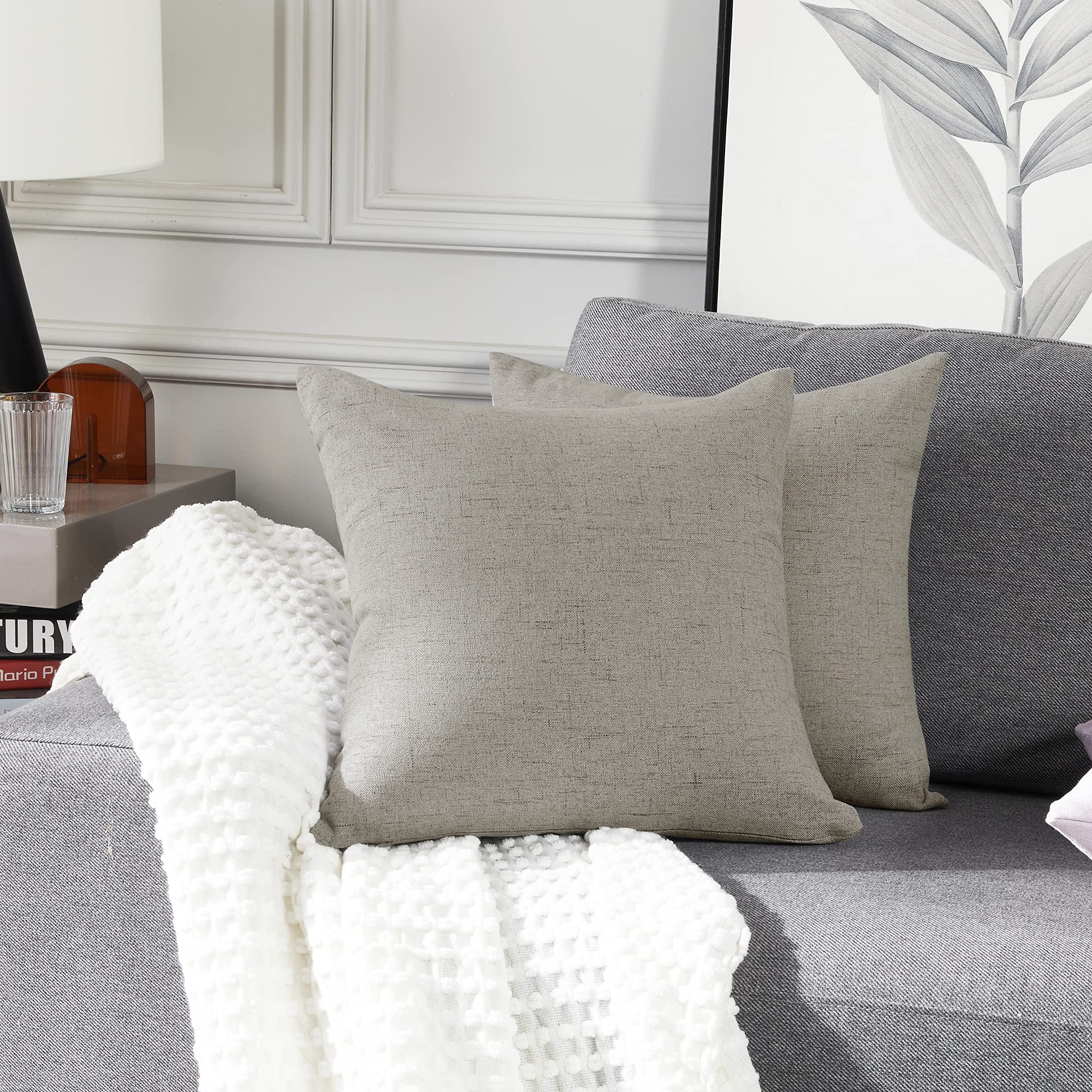 Deconovo set of 2 Square Cushion Covers, Faux Linen Throw Pillow Cases Cushion Protectors for Chairs with Invisible Zipper, 26x26 Inch, Light Grey