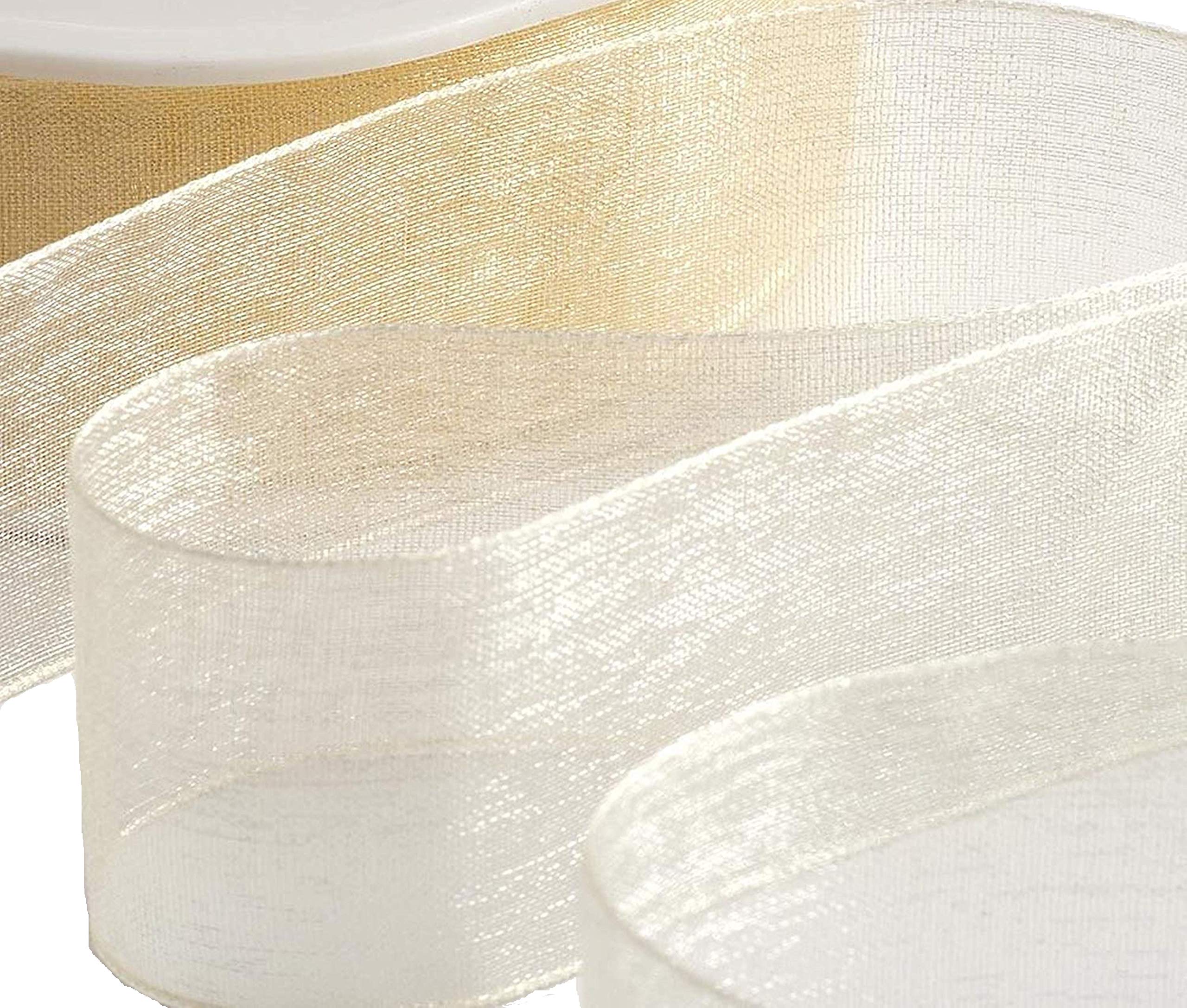 Organza Ribbon. Crafts, Scrapbooking, Gift Wrapping, Home Deco. 46 Meters / 50 Yards s (25mm, Cream)