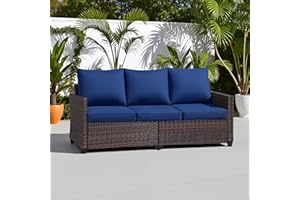 AstrPthylx 3-Seater Deep Seat Outdoor Sofa - High Back Patio Couch with Water-Resistant Cushions, All-Weather PE Rattan for Patio, Garden (Modern Design) (Blue)