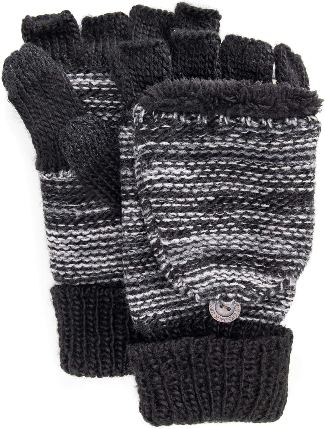 Muk Luks Men's Fingerless Flip Mittens, Black, One Size at  Men’s Clothing store