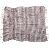 Creative Co-Op Woven Cotton and Wool Throw with Stripes and Fringe, Multicolor