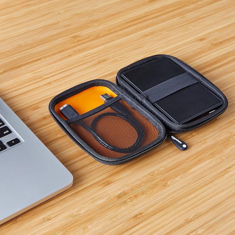 Funda de Disco Duro, 15.1 x 10.8 x 4.2 cm, Color Negro y Naranja