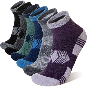 Velice Women Merino Wool Quarter Ankle Hiking Running Socks Compression Thick Thermal Cushion Socks 6 Pairs