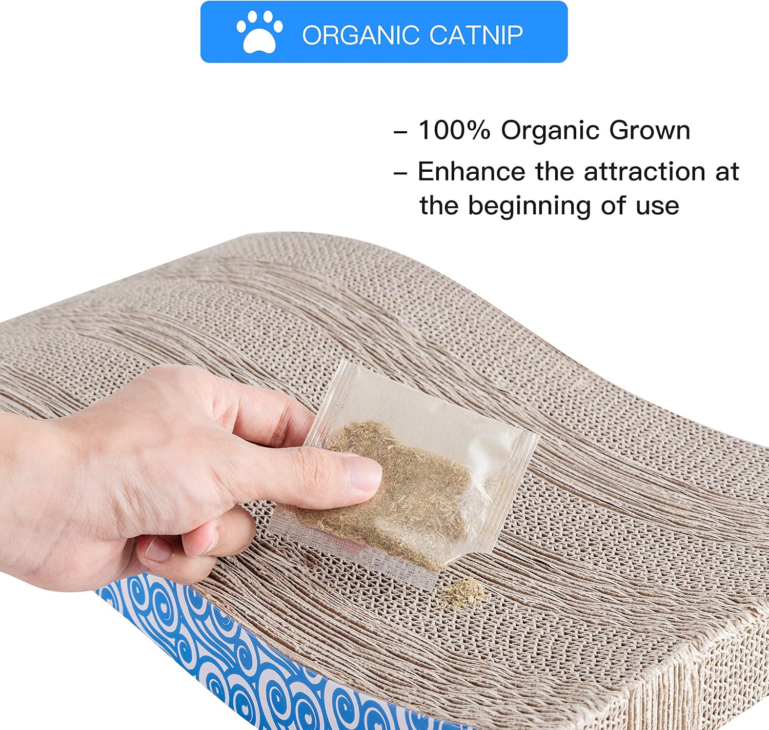Karaseno Cat Scratch Pad, Cat Scratcher Cardboard, Cat Scratching Pad, Unique Double Texture Surface Durable Design, Wave Curved Shape, Reversible, with 100% Organic Catnip (Blue) : Pet Supplies