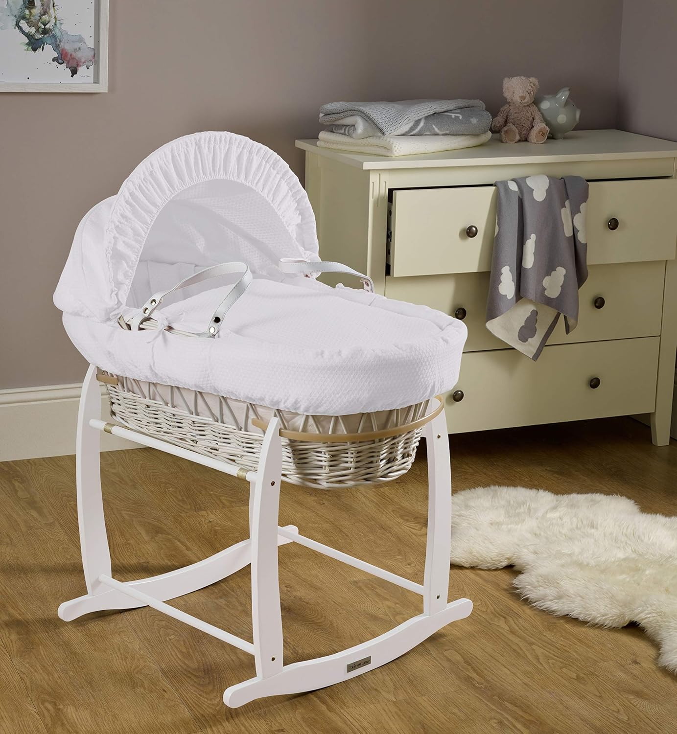 clair de lune white wicker moses basket