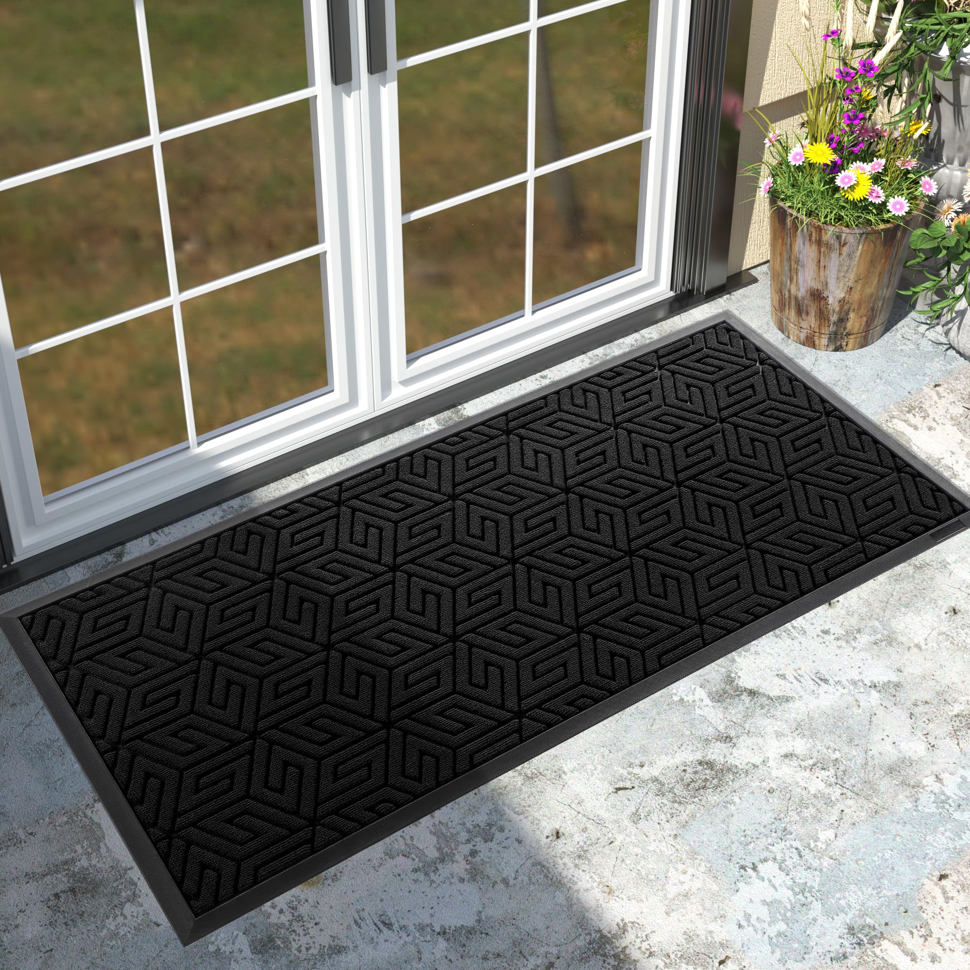 Yimobra Large Door Mat 47x24, All-Weather Waterproof Outdoor Mats for Front Door, Non Slip Rubber Doormat for Patio Proch Outside Entryway Indoor, Black Image