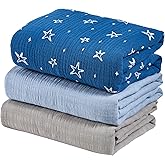 IBESTOPIA 3-Pack 100% Cotton Muslin Swaddle Blankets, Large 47 x 47 Inches — Breathable Soft Receiving Blankets for Newborns, Swaddling Wraps, Registry Gift (Bold Blue Mix)