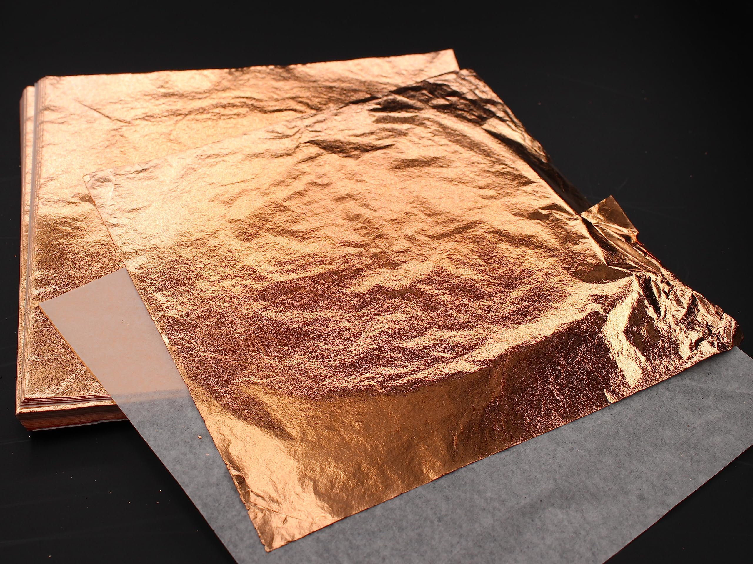 JINRUISI 14X14cm Metal Leaf Sheets Imitation Gold,Silver,Copper Leaf Sheet for Arts, Gilding Crafting, Painting, Furniture Decoration, oose Leaf Interleaved (Copper)