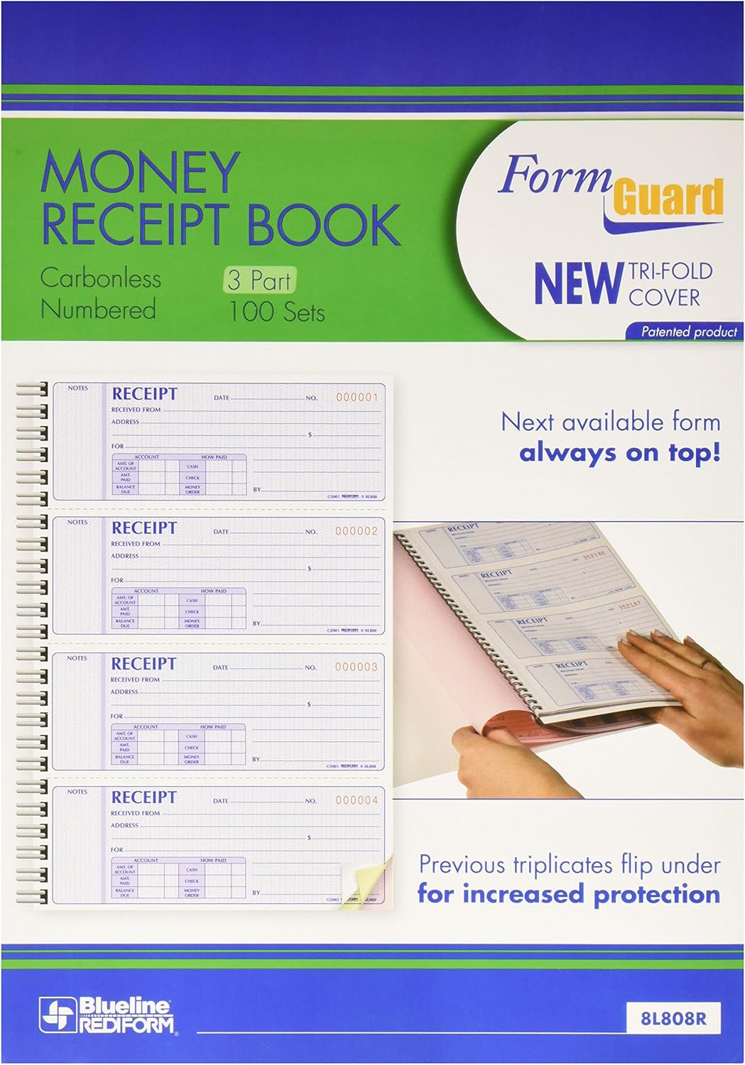 Rediform Formguard Money Receipt Book, 2.75 x 7 Inch, 4x100 Receipts (8L808R)