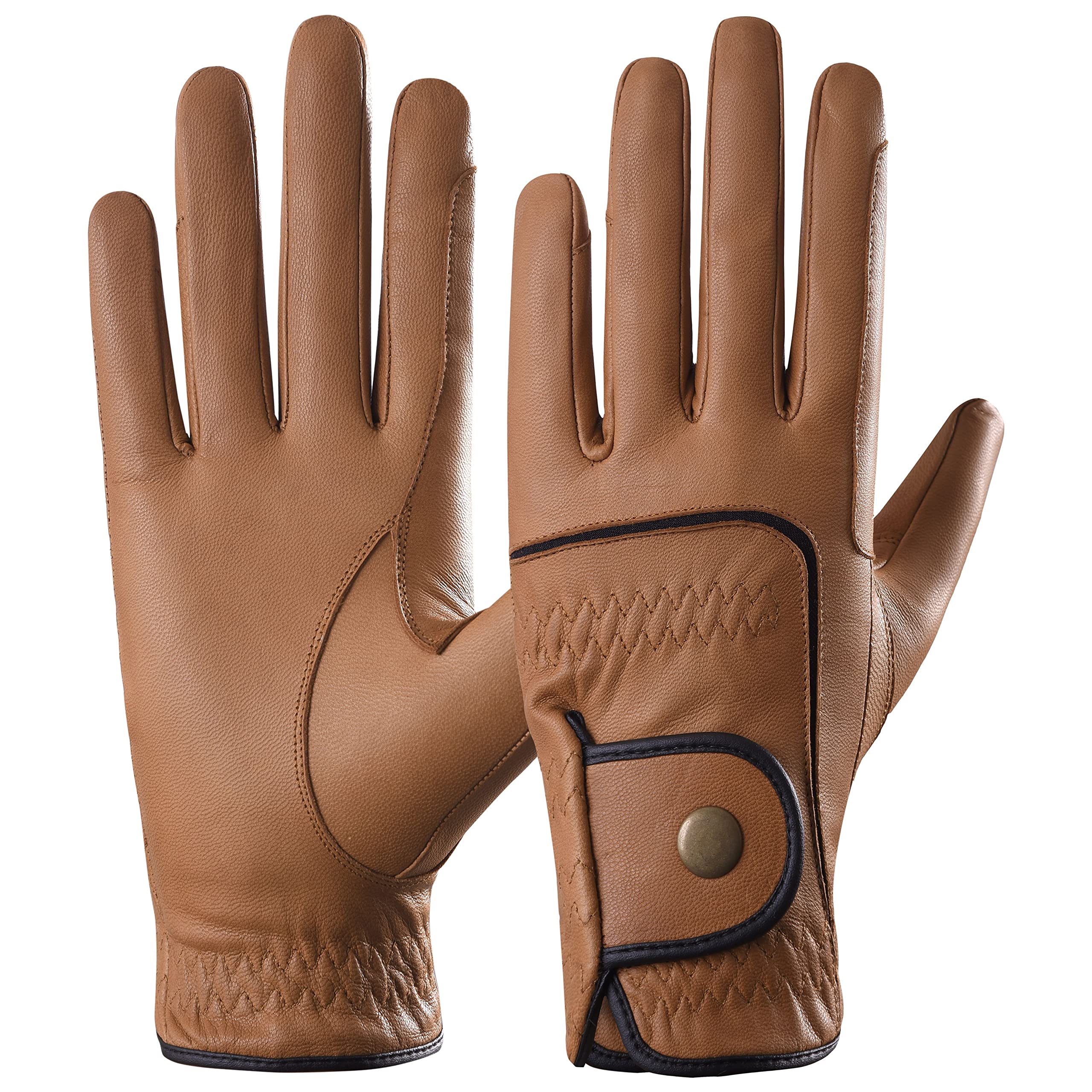 AFE Genuine Leather Horse Riding Gloves Ladies Dublin Track Gloves Leather Equestrian (Brown, Large)