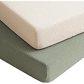 Konssy Muslin Crib Sheets for Boys, Soft Cotton Neutral Baby Sheets for Standard Crib Mattress 2 Pack, 52"x28" (Fog Green,Cream)