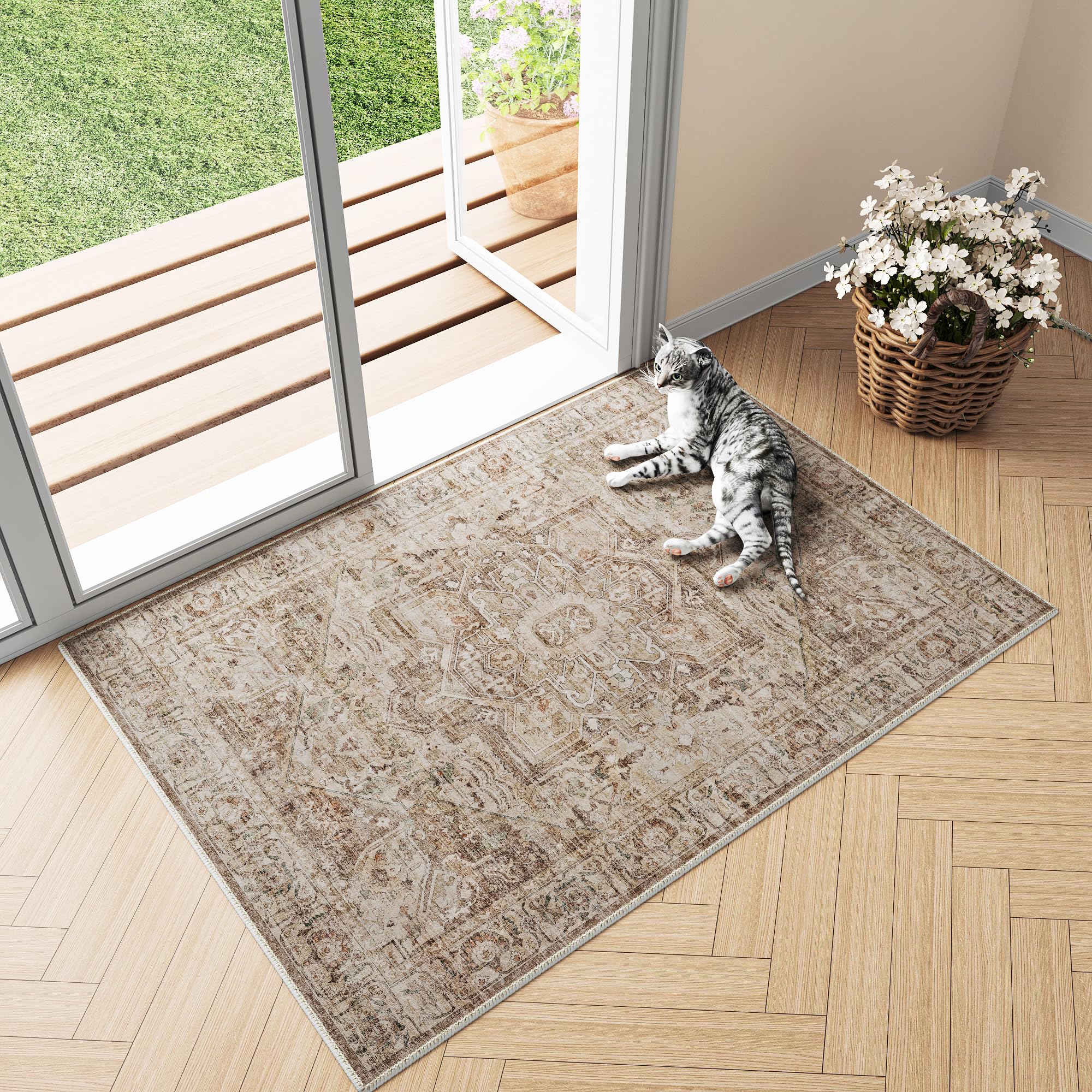 PureCozy Vintage Area Rug 2x3 Entryway Rug Kitchen