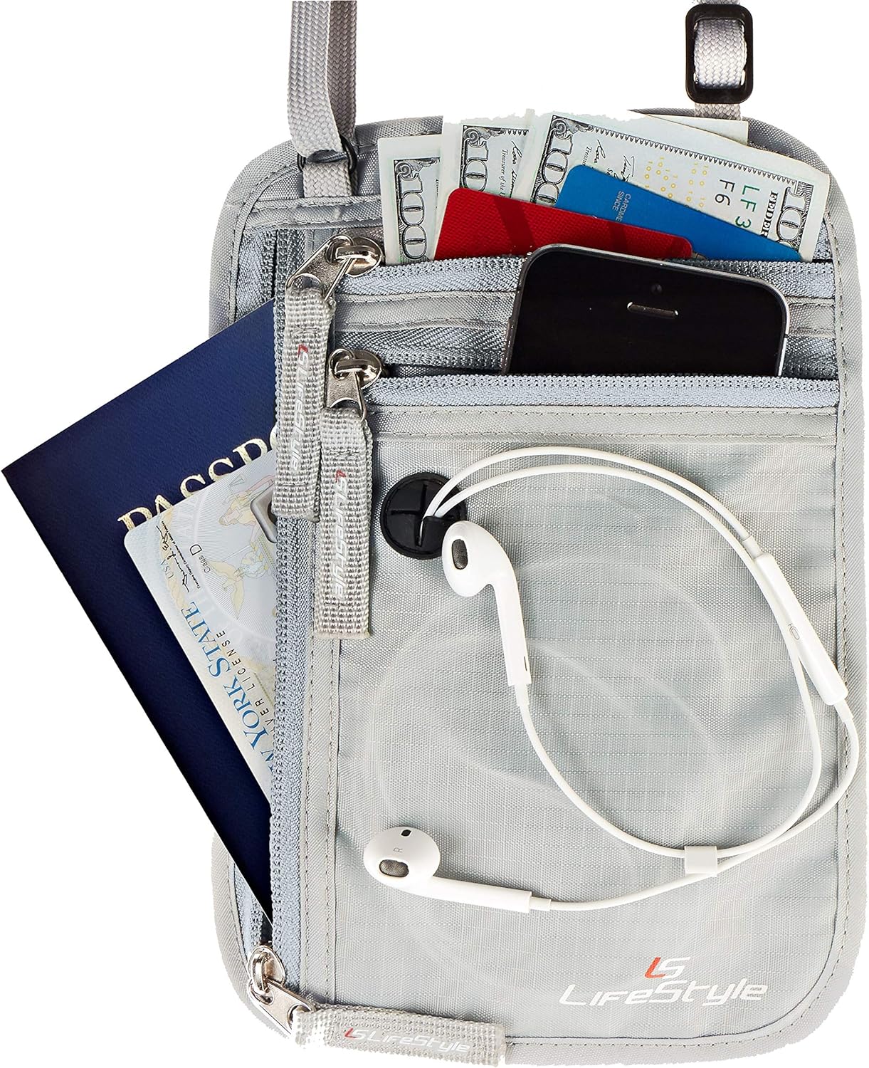  | LS LifeStyle Neck Wallet RFID Blocking Hidden Travel Pouch Passport Holder (Gray) | Travel Wallets