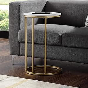 WE Furniture AZF16RCSTWM Side Table 16" Faux White Marble/Gold