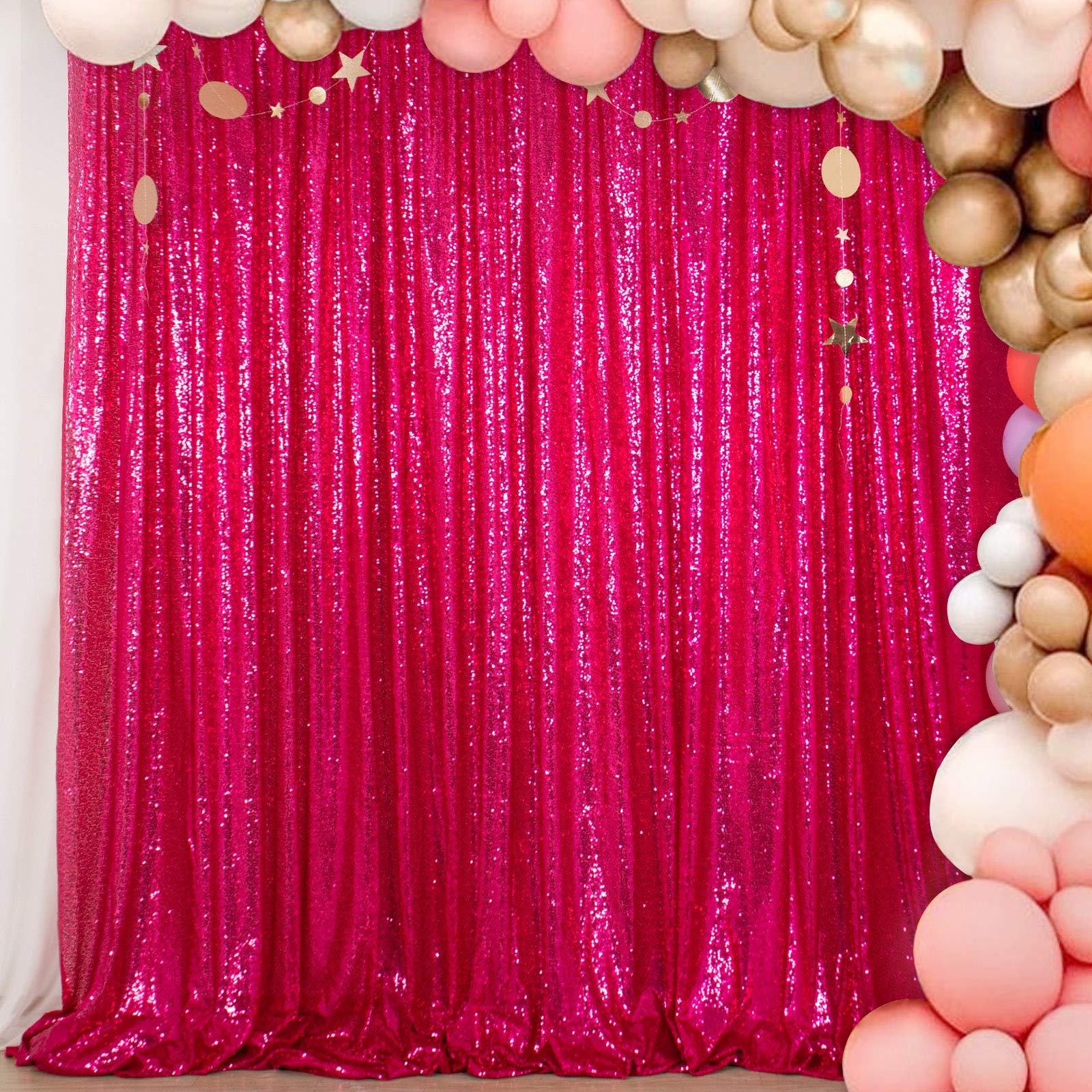 Photo 1 of ShinyBeauty Sequin Backdrop Curtain Fuchsia 8FTX10FT Sequence Fabric Curtains Baby Shower Photo Booth Backdrops Hot Pink Shimmer Photography Background for Wedding Party Prom Reception Supplies