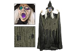 PREXTEX Pretex 6 Feet Tall Witch - Scary Halloween Décor with Glowing LED Eyes and Mouth - Spooky Witch Scary Halloween Decorations Outdoor and Indoor