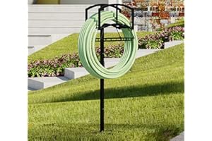 Calidola Garden Hose Holder with Storage Basket - Heavy-Duty Freestanding Hose Organizer, Black Powder-Coated, Detachable Design Holds 150FT Hose, Includes Assembly Tools for Lawn, Yard, and Garden