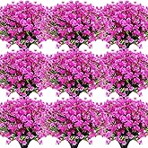 Hoteam 40 Bundles Outdoor Artificial Flowers Plants UV Resistant Outside Fake Flowers Plastic Plants Outdoor Spring Summer Seasons Decoration Shrubs Garden Porch (Purple Red)