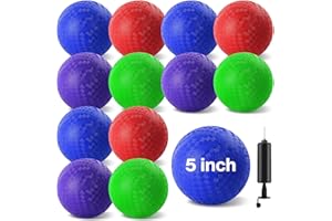 HSLCGF 12 Pcs Dodgeballs 5 Inch Kickball Playground Ball 4 Colour Inflatable Rubber Handball Dodge Ball with 1 Hand Pump for Outdoors Ball Games Gym Camps Picnic (Needle is at The Top of The Pump)