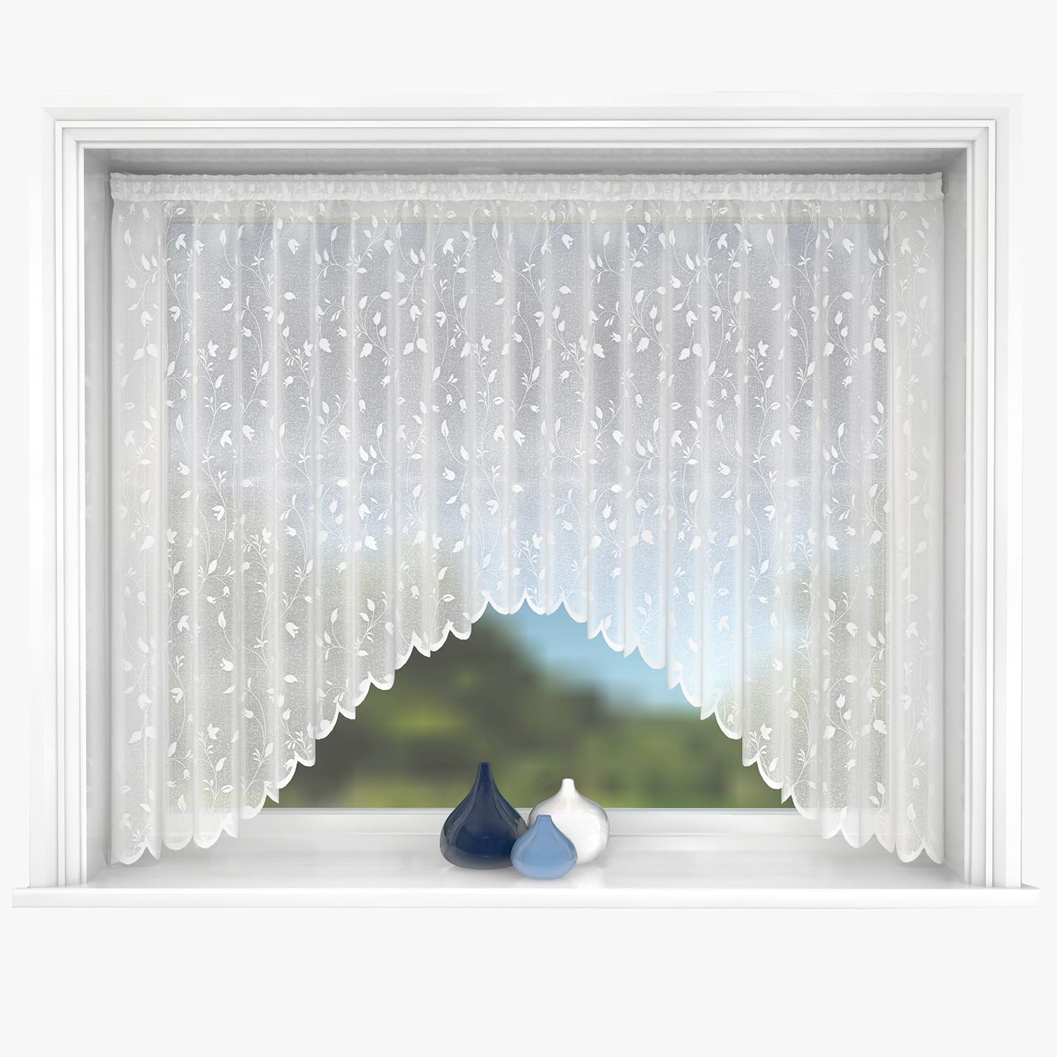 Just Contempo Jardiniere Net Curtain Panel, White, 150 x 45-Inch