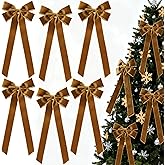 6Pcs Large Brown Bows Christmas Decorations, Vintage Velvet Bows for Christmas Tree Outside Decorating, Premade Decorative Ribbon with Twist Tie for Wreath Garland Staircase Front Door 6.9*23.6"